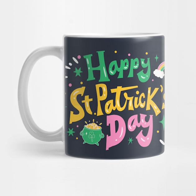 Colorful Happy St. Patrick's Day with Rainbow and Pot of Gold by SLAG_Creative